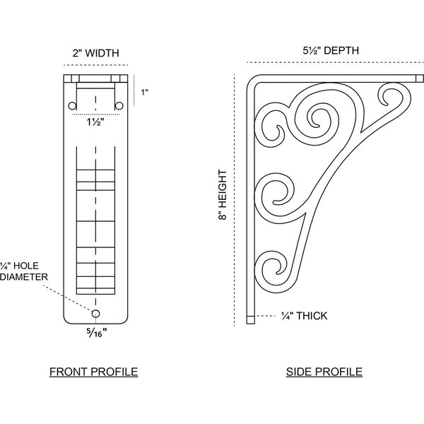 Tristan Wrought Iron Bracket, (Triple Center Brace), Antiqued Pale Gold 2W X 5 1/2D X 8H